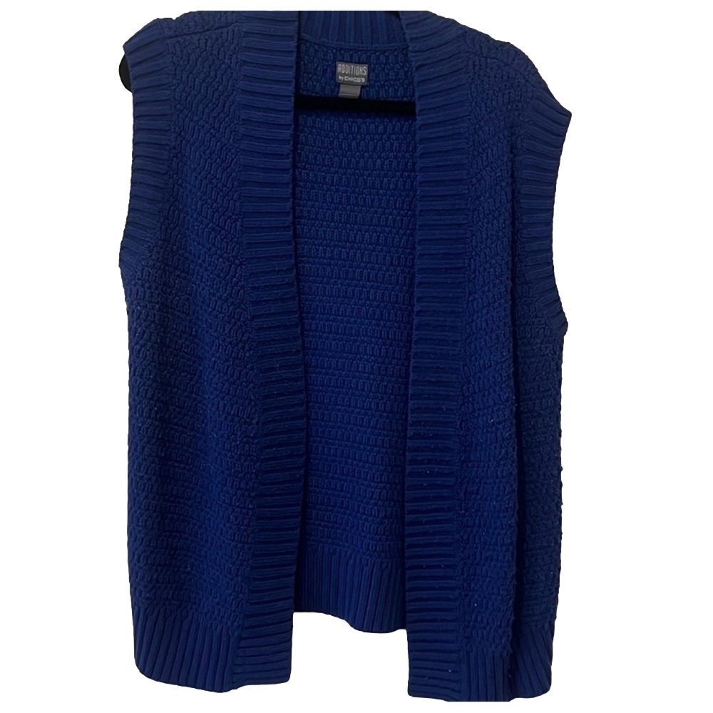 Chicos blue open vest cardigan, size 2 🔵